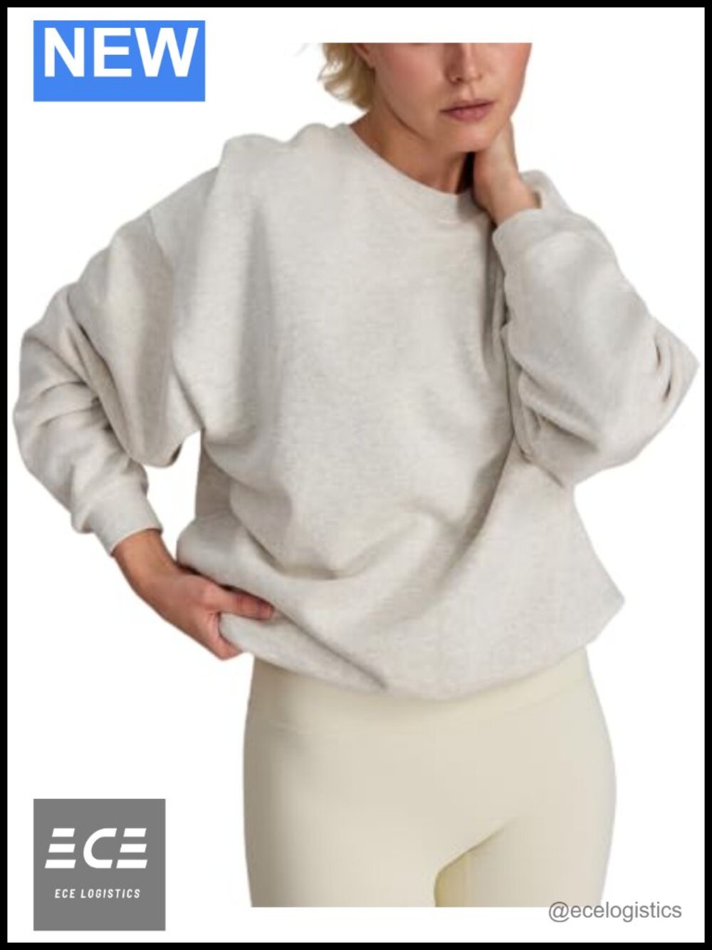 100% Cotton Oversized Crewneck Sweatshirt Fleece-Lined Pullover Top
